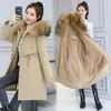 Frauen Trenchcoats 2024 Mode Lange Wintermantel Frauen Kleidung Wolle Liner Mit Kapuze Parkas Schlank Mit Pelz Kragen Warme Jacke 6XL