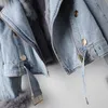 Mulheres gola de pele de raposa jean casaco feminino curto quente parkas coelho forro de cabelo outwear moda grosso casaco inverno 240105