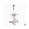 Navel Bell -knappringar D0361 2 Färger Två hjärtan Belly Body Piercing Jewelry7509529 Drop Leverans smycken DHZNQ