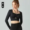 Chemises actives à manches longues, vêtements de Yoga avec coussin de poitrine, corde à dessiner, amincissante, dos court, Fitness, Sports d'automne et d'hiver