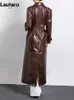 LautaroLautaro Frühling Herbst Lange Glänzende Reflektierende Druck Patent Pu Leder Trenchcoat für Frauen Europäischen 240104