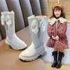 Boots Mid-Calf Shoe For Princess Black Girls Winter 2024 Fashion Bow Tassel Flat With Child Girl Waterproof 3-12 Year