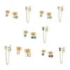 Stud Earrings ROXI 925 Sterling Silver Jewelry Set For Women Geometry Colored CZ 3 Piece Chain Bijoux Femme Tendance 2024