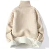 2023 hiver hommes polaire chaud pull col roulé tricot pulls hommes décontracté tricoté chandails mâle couleur unie tricots homme 240104
