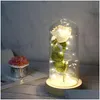 Party Favor Valentines Day Gift Glass er Rose Party Favor Led Light Simation Immortal Eternal Roses Flower Box Packaging 7 Colors Drop Dholx