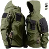 Chaquetas tácticas de piel de tiburón para hombres, chaqueta con capucha militar suave impermeable a prueba de viento, uniformes funcionales para exteriores, múltiples bolsillos 240105