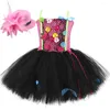 Robes Tutu à fleurs roses et noires pour filles, Costumes d'anniversaire et d'halloween, tenue de princesse fantaisie avec chapeau et épingle à cheveux pour enfants