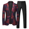 Costume d'affaires pour hommes, 2 pièces, noir/bleu/rouge vin, blazer de fête de bal et pantalon de couleur Pure, taille 6XL-S, à la mode, 240104