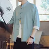 Ethnic Clothing Fashion Solid Color Traditional Suit Men Chinese Style Hanfu Shirt Long Sleeve Tang Cardigan Jacket Plus Size 5XL