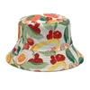 Bérets Motif d'impression de fruits Double face portant un chapeau de pêcheur d'ombre hommes et femmes printemps été chapeaux de seau en plein air décontracté Bob Cap