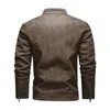 Hombres invierno polar cálido cremallera diagonal abrigos de motocicleta moda para hombre Biker PU chaquetas abrigo delgado chaqueta de cuero militar 240105