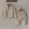 Autumn Winter Toddler Baby Boys Girl Sports Suit Barn Kläder Fleece Solid Color Hoodies Passar Spädbarn Girl Outfit 2st 240105