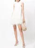 Women's new luxury design o-neck sleeveless loose ostrich fur bottom fashion dress SML