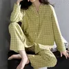 Japanese Kimono Autumn Winter Womens Pyjamas Set Cotton långa ärmar Homesuits Casual V-Neck Lapel Sleepwear Size S-2XL 240104