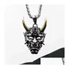 Pendant Necklaces Dark Japanese Prajna Vintage Net Red Hip Hop Necklace Titanium Steel Personality Trendy Cool Mask Drop Delivery Je Dhlsw