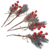 Fleurs décoratives 5 pièces bricolage Branches de pin givré de noël baies rouges et décor de sélection florale