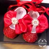 Dollbling filles bébé chaussures né cadeau années heureuses chaussures de baptême chaussures rouges à la main maman fille tenue Bling Botties 240105