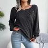 Damenpullover Frauen Square Neck Pullover Herbst Winter Casual Button Lose Split Pullover Tops Weibliche Langarm Strickpullover