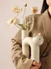 Creative Ceramic Flower Vase Cute Tubular Kawaii Cat Vase Room Home Desktop Decoration Art Ornament Gift Flowerpot 240105