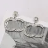 Позолоченные серебряные роскошные брендовые дизайнерские серьги-гвоздики с буквами, геометрические знаменитые женские круглые серьги со стразами, свадебные украшения с круглым бриллиантом 8304