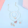 Children Jewelry Set Minimalist Pearl Bracelet Ring Cute Oil Dropping Butterfly Necklace Earrings for Women