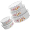 Dinnerware 5 Pcs Fridge Containers Enamel Thickened Preservation Bowl With Lid Salad Deep Bowls Fruit Baby