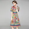 Runway Flower Dress Summer Dress Shirt Women Button Letters C Floral Print Sicilian Short Sleeve Bohemian Beach Dresses Female 240105