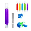 Wholesale 14mm Glass Collect Smoking Accessories Cooling Oil glycerin Inside with titanium nail Tip and Plastic Clip Smoke Pipe water Dab Rig bong