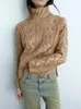 Fashionable high necked women's foil knitted sweater casual long sleeved fried dough twist pull 2023 winter women's fashion jumper 240104