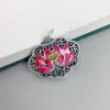 Chains Ruyi Hollow Out Pendant 925 Silver Vintage Enamel Pink Lotus Flower Heart Sutra Necklace For Women Clavicle Chain Jewelry