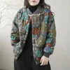 Trenchs Femmes Manteaux Automne Hiver Imprimer Floral Coton Manteau Femmes Parkas Chaud Vintage Simple Boutonnage À Manches Longues Veste Coréenne Vêtements D'extérieur