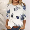 Женские футболки, винтажный длинный топ с цветочным принтом, женские летние топы, туника с рукавами
