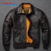 Men's Top layer Genuine Leather Jacket Military Pilot Jackets Air Force Flight A2 Jacket Dark Brown Oversize Coat 240104