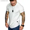 Homens camisetas primavera e verão em torno do pescoço magro-ajuste plissado casual manga curta juventude moda base camisa masculina esportes rotador manga t240105