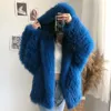 Autumn Winter Women Real Fox Pun Coat 100% Natural Pur Jacket Loose Manual Weave Quality Streetwear Hooded Luxury Sticked Fur 240105