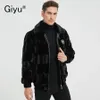 Giyu jaqueta masculina de poliéster casual lapela pelúcia térmica masculina motocicleta zíper suporte casaco de couro à prova de vento 240105