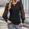 Women's Blouses Spring Autumn Women Sheer Mesh Patchwork Elegant T Shirts Fashion Casual O Neck Long Sleeve Slim Pullover Basic Tops Blouse