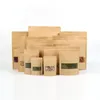 100 pcs/lot Kraft Paper Bag Zipper Stand up Food Bags Reusable Sealing Pouches with Transparent Window Bags Amdni