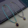 Pendant Necklaces Copper Alloy Stone Beaded Necklace Vintage Lapis Blue Grain Exotic Style Woven Sense