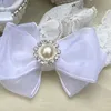 Dollbling Handmade White Pearls Bling Rhinestone Baby Crib Shoes Christening Outfit Wedding Sparkle Organza Baptism 0-3m Shoes 240105