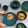 Rim Green Ceramic Plate Steak Food Plates Bowls Ins Dinner Dish Luxurious Porcelain Dinnerware Set For Family el 240104