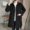 Mid-length Denim Windbreaker Jacket Men Spring Autumn Casual Trench Coat Korean Fashion Solid Wild Loose Male Trendy Outerwear 240104