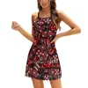 Vestidos casuais vermelho dados sling vestido mulheres verão impressão condole cinto jogar risco chance casino vegas rolo par sorte jogo