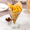 Kitchen Storage Fries Basket Potato Chip Holder Durable Metal Stand With Cup Cone Fry Sauce Dipper For Food