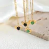 Necklace Earrings Set High Quality Stainless Steel Heart-Shaped Pendant Earring Inlay Green Glass Fashion Women'S Luxury Jewelry Gifts