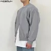 Homens Hoodies Cor Sólida O-pescoço Manga Longa Dividir Moletons Casuais Coreano Streetwear Solto Masculino Pullovers S-5XL INCERUN 240117