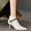 Boots French short ankle boots winter pointed high heels womens thin sexy pearls high-end feeling small boots 230830