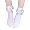 Women Socks Womens Sweet Frilly Ruffle Lace Trim Ankle Japanese JK Girl Ribbon Bowknot Middle Tube Cotton J78E