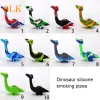 Prix pas cher Dinosaur Bong Silicone Pipe Bubbler avec Siliclab Silicone Bong Down tige et remplacer le verre Herb Bowl ZZ