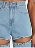 Damen Frühling Sommer neues Design Star Style Denim Jeans Diamanten Strass Ausschnitt Mode Hosen Hose SML